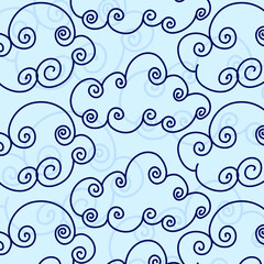 Vector pattern with sky things like clouds and sun. Backdrop for greeting cards, posters, banners, and placards. 