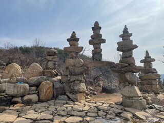 
Stone towers near the temple