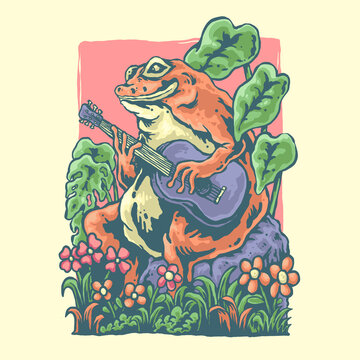 vintage illustration of a guitar frog design