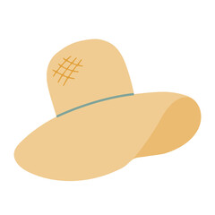 Straw hat for sun protection. Vector illustration. Isolated object, element on a white background. Summer accessory for the beach and pool