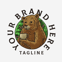 coffee bear logo design illustration
