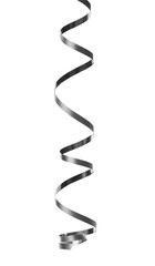 Shiny silver serpentine streamer on white background