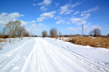 winter landscape, road through snow