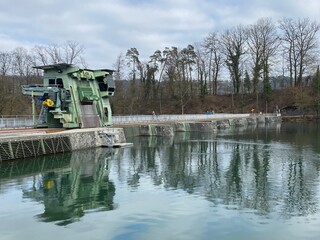 Dam of the Bremgarten hydroelectric power plant on the river Reuss - Switzerland (Schweiz)