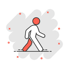 Vector cartoon walking man icon in comic style. People walk sign illustration pictogram. Pedestrian business splash effect concept.