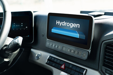Truck dashboard with hydrogen level indication. Concept