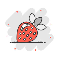 Vector cartoon strawberry fruit icon in comic style. Ripe berry sign illustration pictogram. Strawberry business splash effect concept.