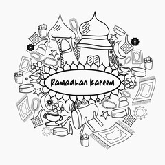 doodle Ramadan or Muslim event, cute Islamic doodle hand drawn vector illustration