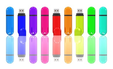 eine Reihe bunter USB-Sticks