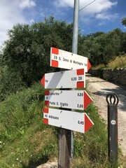 Hiking signpost at Torri del Benaco, Italy