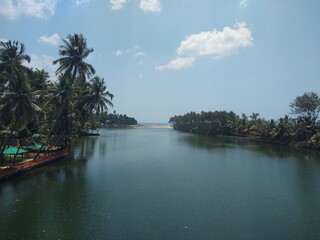 Fototapeta na wymiar Edava lake and Kappil pozhi, Thiruvananthapuram Kerala