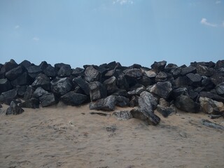 stones on the beach, kappil beach, seascape view Thiruvananthapuram Kerala