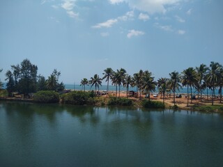 Fototapeta na wymiar Edava lake and Kappil pozhi, Thiruvananthapuram Kerala