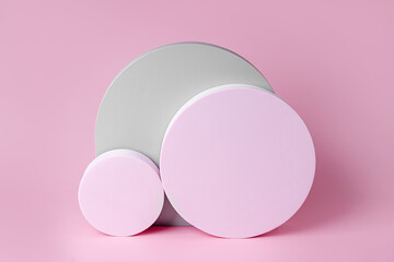 Pastel Tone Geometric Shapes. Gray arch with pink rounds. Stylish background for presentation.