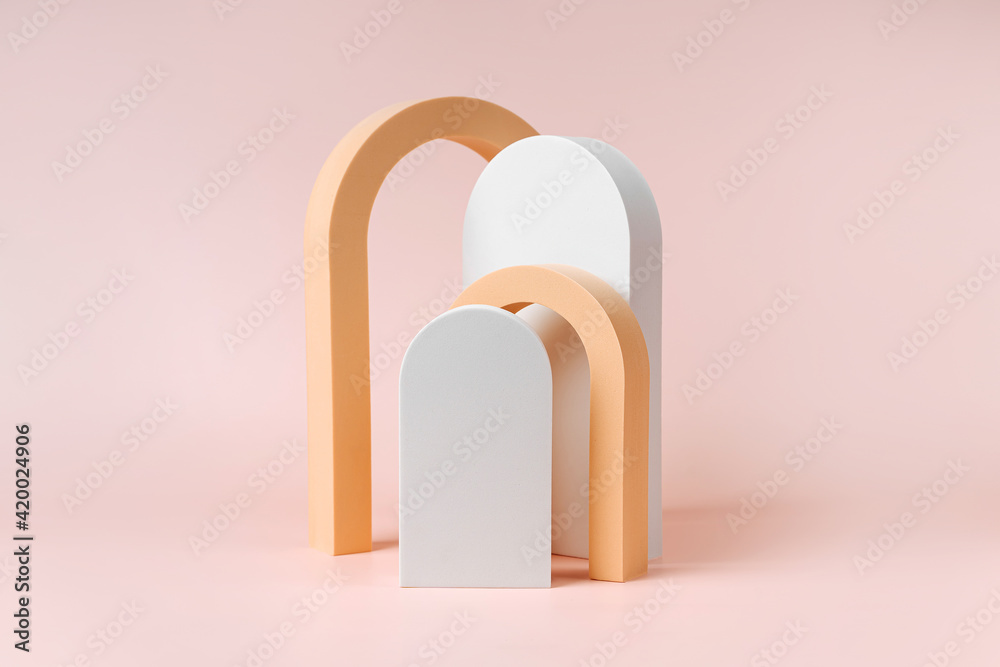 Wall mural abstract background with various arch in pastel color for product presentation. geometrical forms to