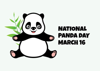 National Panda Day vector. Cute sitting panda with bamboo vector. Adorable baby panda icon. Panda Day Poster, March 16. Important day