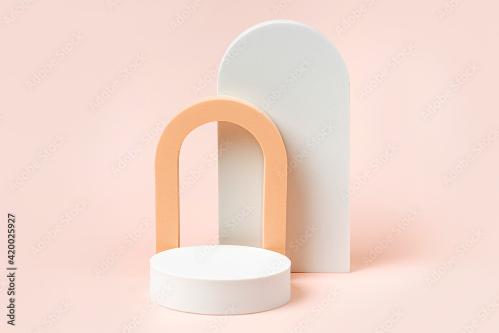 Wall mural abstract background with geometric forms and podiums in pastel color for product presentation. podiu