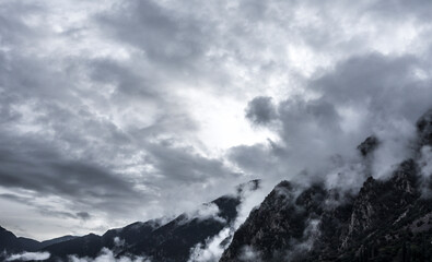 Dark cloudscape in the Pyrenees mountains