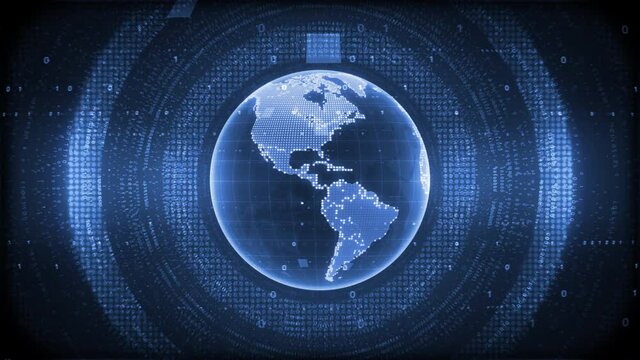 Blue futuristic digital globe spinning animation background - Powered by Adobe