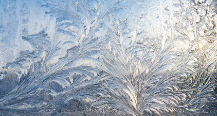 frost pattern on a window glass in the winter (as an abstract winter background).