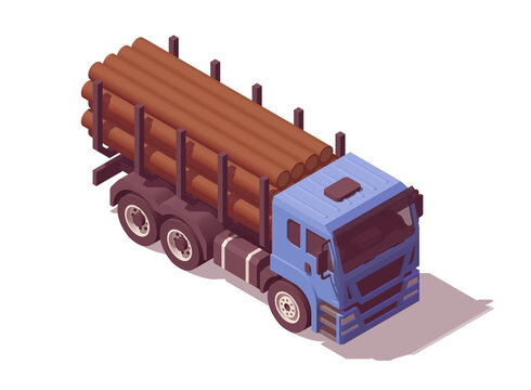 Isometric Timber Carrier Truck. Vector Illustration