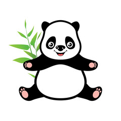 Cute sitting panda with bamboo icon vector. Adorable baby panda icon isolated on a white background. Cheerful giant panda bear clip art