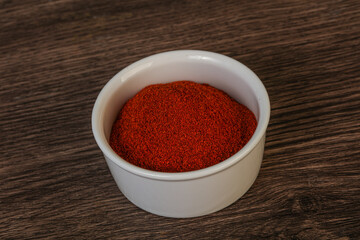 Dry paprika powder in the bowl