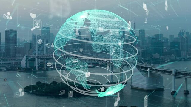 Global connection and the internet network modernization in smart city . Concept of future 5G wireless digital connecting and social media networking .