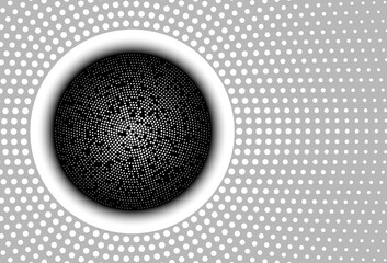 Abstract background with halftone geometric circles, shapes. Interesting grey mosaic design. 3D geometric background with colored dots