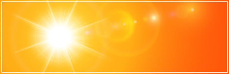 Sun with lens flare on orange background, shiny and sunny natural summer or spring background.