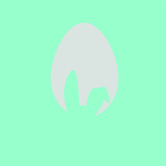 Happy Easter greeting card with egg, rabbit. Easter Bunny. white texture