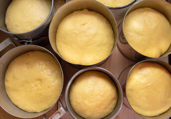Easter cake dough in a metal pan. Preparation before baking Easter cake