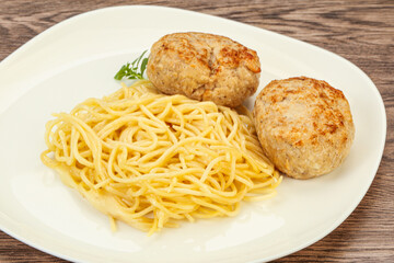 Spaghetti with homemade chicken cutlet