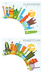 Khartoum Sudan and Alexandria Egypt City Skyline Set.