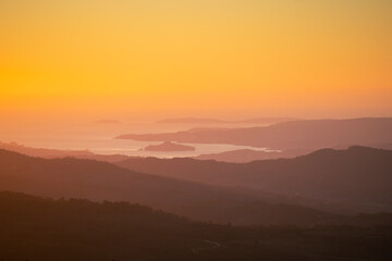 Fototapeta na wymiar Ria de Pontevedra views from the distance at sunset