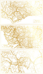 Porto, Guimaraes and Funchal Portugal City Map Set.