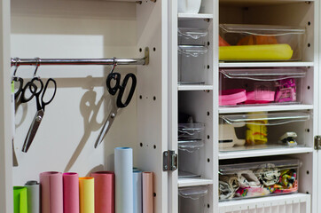 Close-up of a gift wrapping station