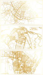 Gaborone Botswana City Map in Retro Style in Golden Color. Outline Map.