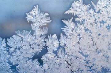 Close-up of the frost on the window.