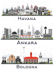 Ankara Turkey, Bologna Italy and Havana Cuba City Skyline Set.