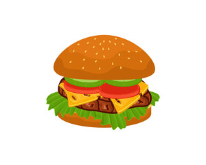 Hamburger vector icon design. Delicious food with beef vegetables, cheese and tomato. vector illustration