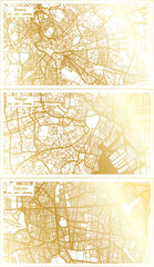 Tokyo Japan, Tehran Iran and Rome Italy City Map Set.