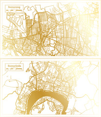 Samarinda and Semarang Indonesia City Map Set.