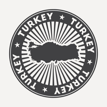 Turkey Round Logo. Vintage Travel Badge With The Circular Name And Map Of Country, Vector Illustration. Can Be Used As Insignia, Logotype, Label, Sticker Or Badge Of The Turkey.