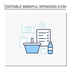 Shopping list line icon. Make shopping list. Planning buying. Only needed products. Thoughtful spending money. Mindful spending concept.Isolated vector illustration.Editable stroke