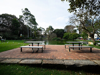 Park Bench in front of a pond Suburban Sydney NSW Australia