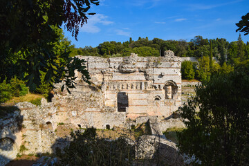 Fototapeta na wymiar Ancient Roman baths archaeological ruins in Cimiez, Nice, South of France.
