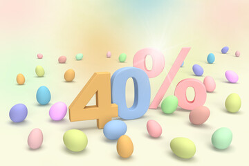 Happy Easter sale colorful eggs number 30 percentages on pastel abstract background.
