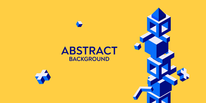 Abstract 3d isometric background design with geometric composition. Vector background with geometric shapes cube square triangle.