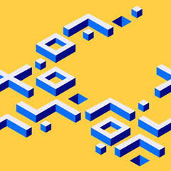 Abstract 3D isometric seamless pattern with geometric shapes cube square triangle. Vector background with graphic elements.